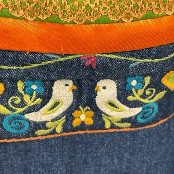 Country Wear Clothing Lonnee Star Denim Jacket &amp; Dress Ribbon Embroidered Sz M