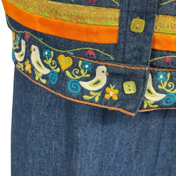 Country Wear Clothing Lonnee Star Denim Jacket &amp; Dress Ribbon Embroidered Sz M