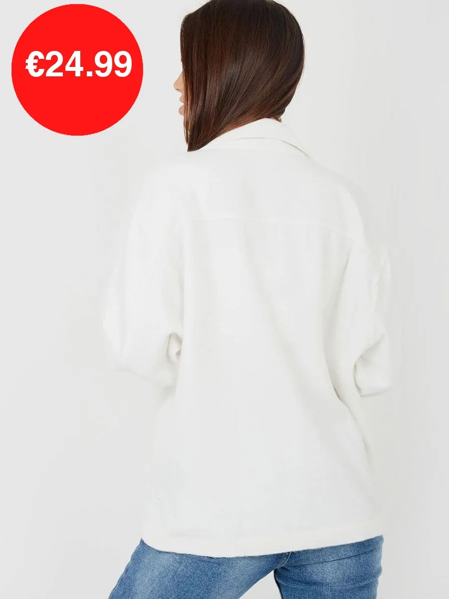 Cream Button Shirt Jacket