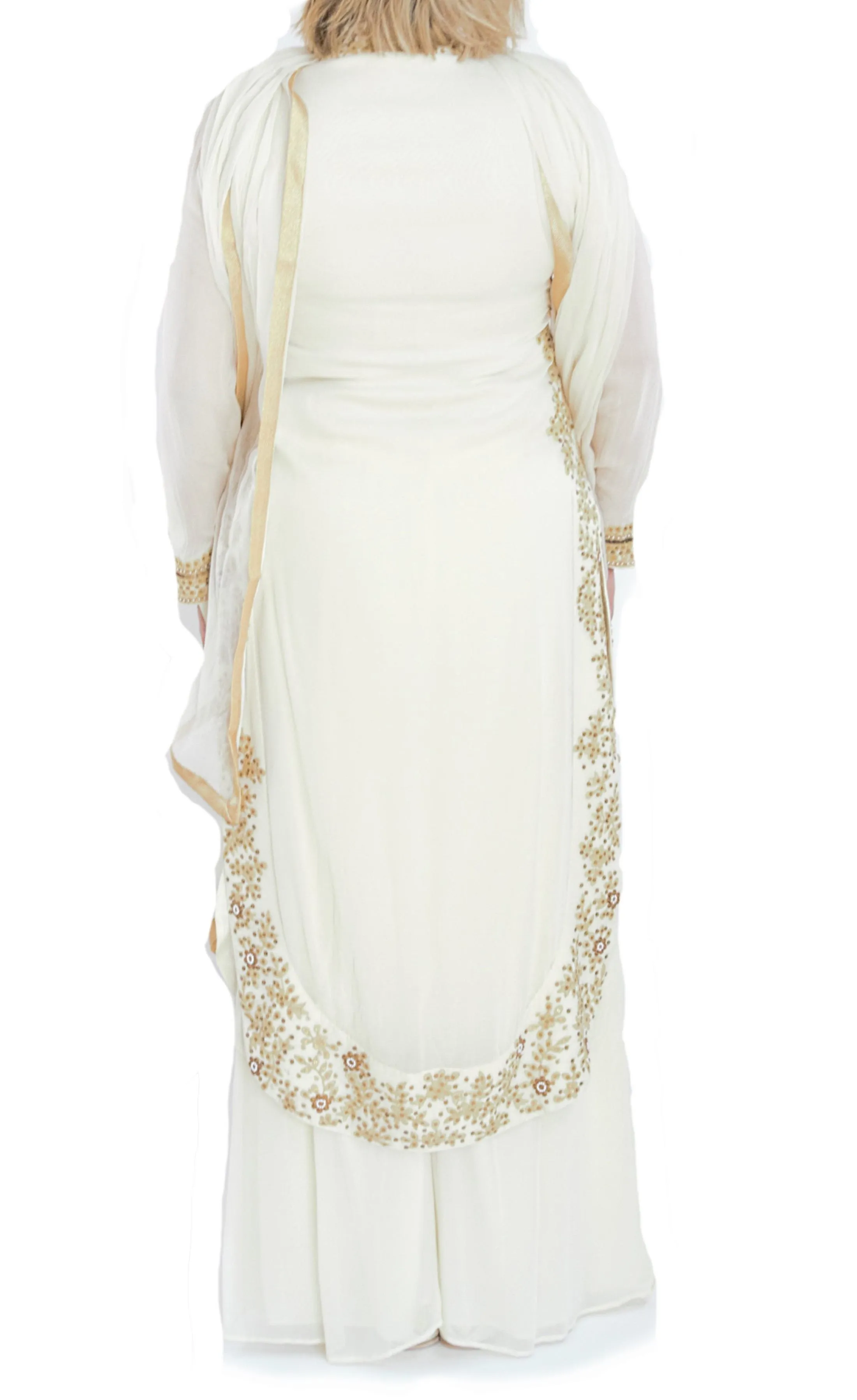 Cream Color Embroidered Suit With Palazzo And Dupatta