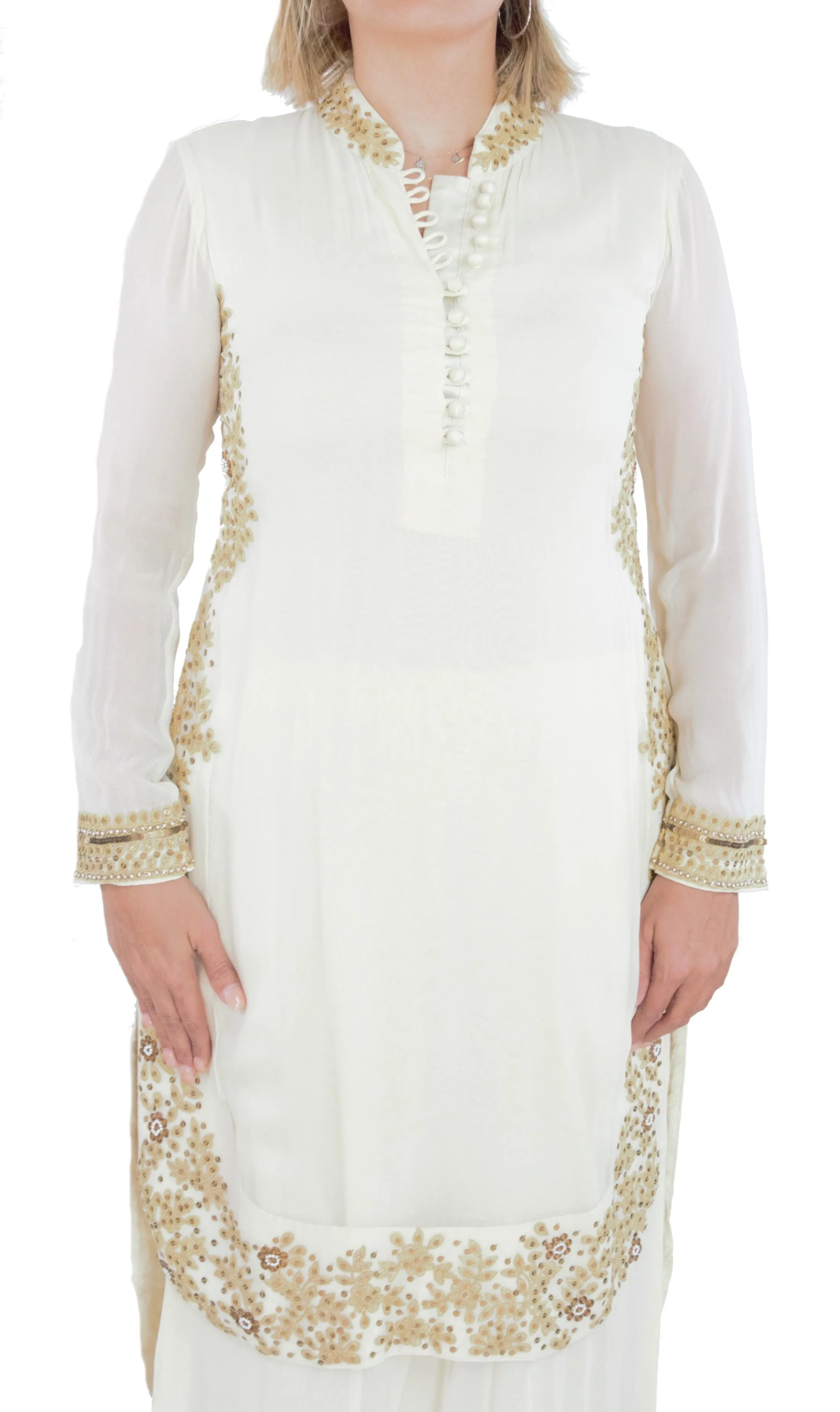 Cream Color Embroidered Suit With Palazzo And Dupatta