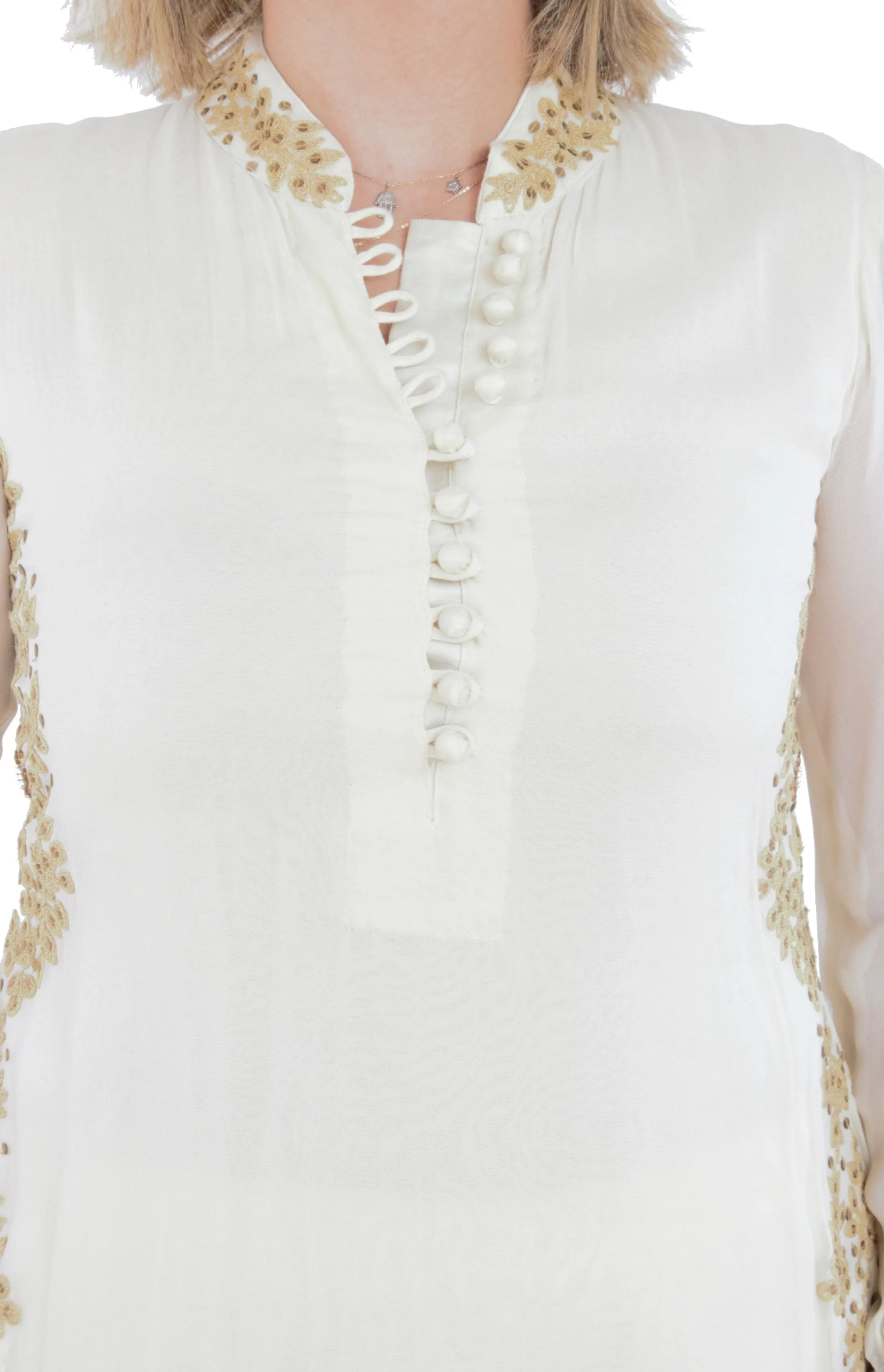 Cream Color Embroidered Suit With Palazzo And Dupatta
