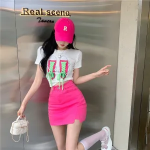 CUTE WHITE TOP PINK SKIRT KF83882