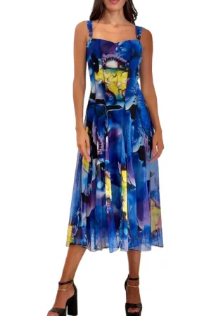 DANI Sleeveless Calf length Fit N Flare Mesh Dress