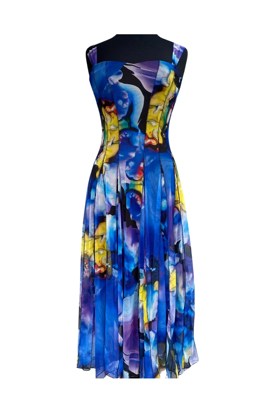 DANI Sleeveless Calf length Fit N Flare Mesh Dress