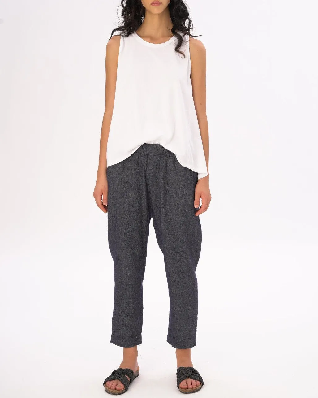 Denim Cotton Linen Elastic Pants