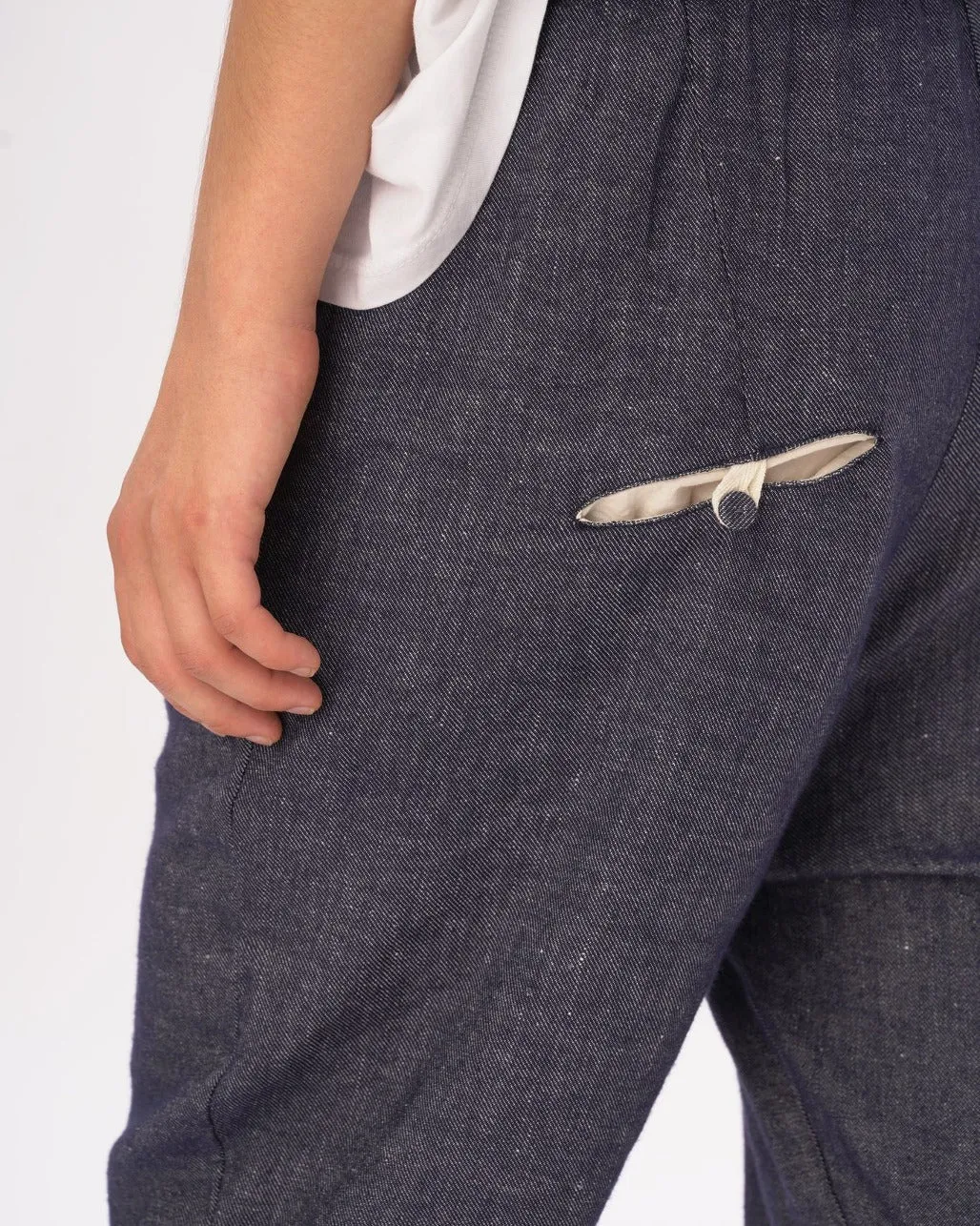Denim Cotton Linen Elastic Pants