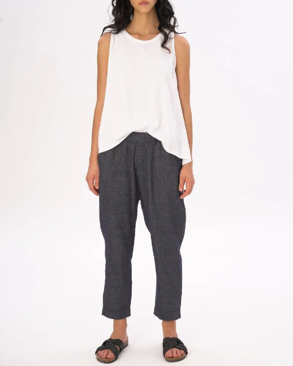Denim Cotton Linen Elastic Pants