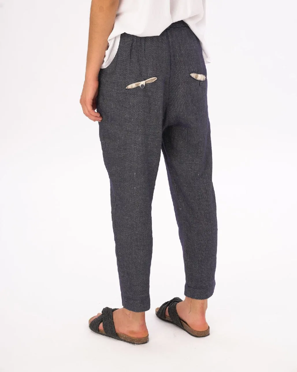 Denim Cotton Linen Elastic Pants