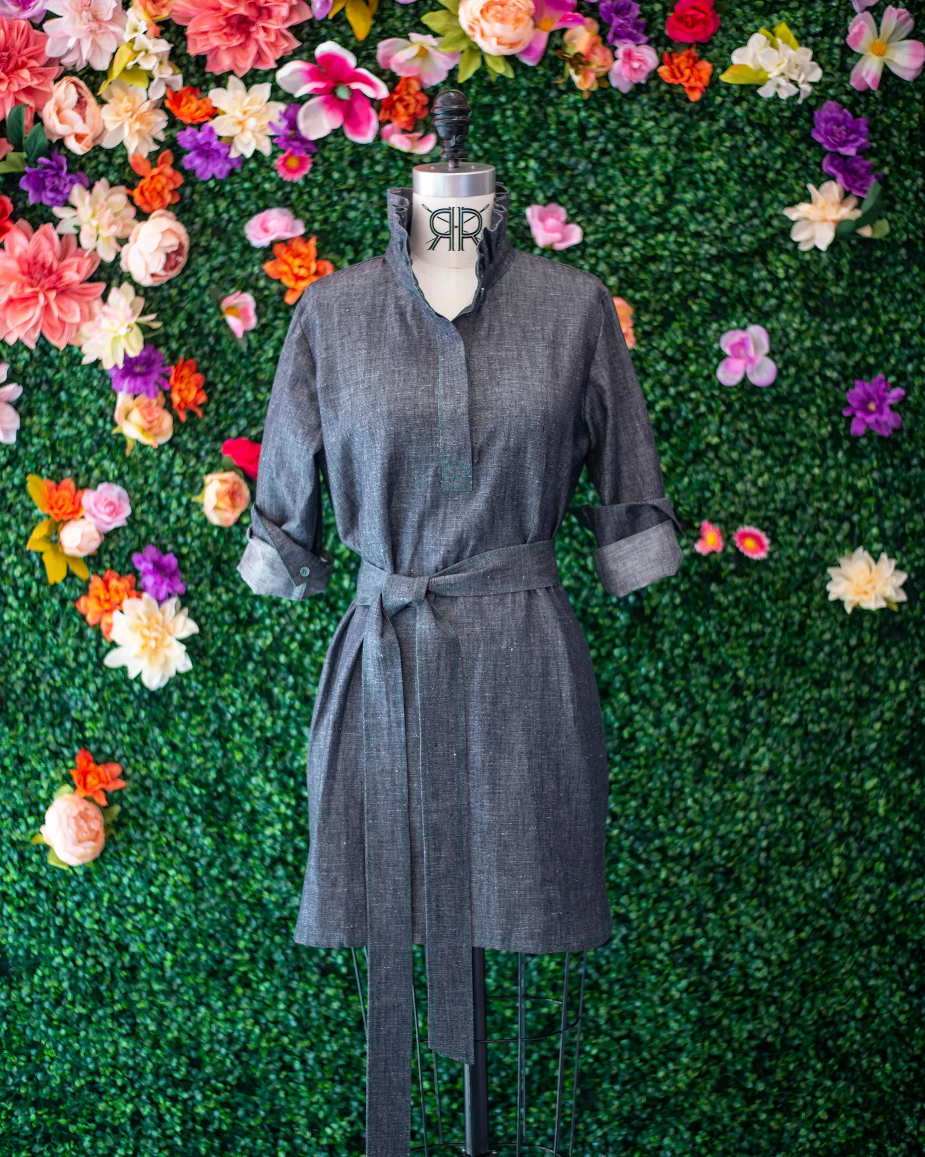 Denim Ruffle Collar Shirtdress