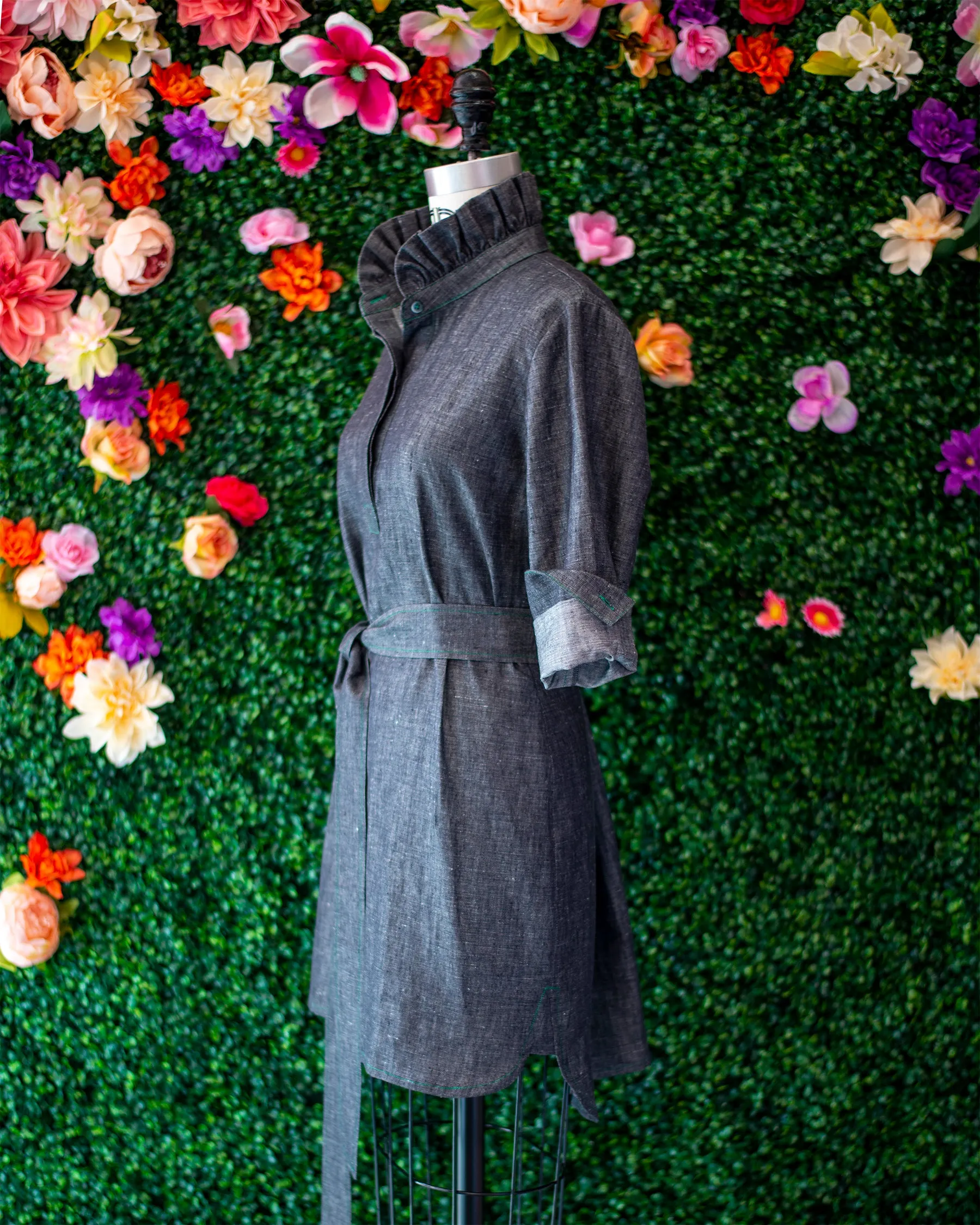 Denim Ruffle Collar Shirtdress