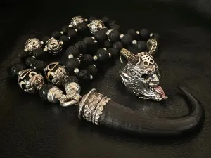 Devil's Horn Black Lava Mala Chain Necklace