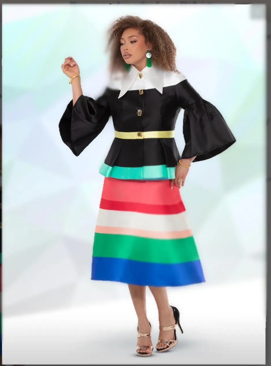 DONNA VINCI STYLE 12204 2PC Jacket/Skirt Suit Virtual Silk Look Fabric