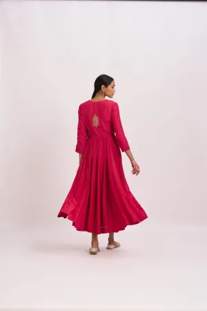 Dot   I   Lavani Arabian Bright Pink Kurta Set Cotton Silk Anarkali and Pants with Chanderi Dupatta Bright Pink SS24-B2-107