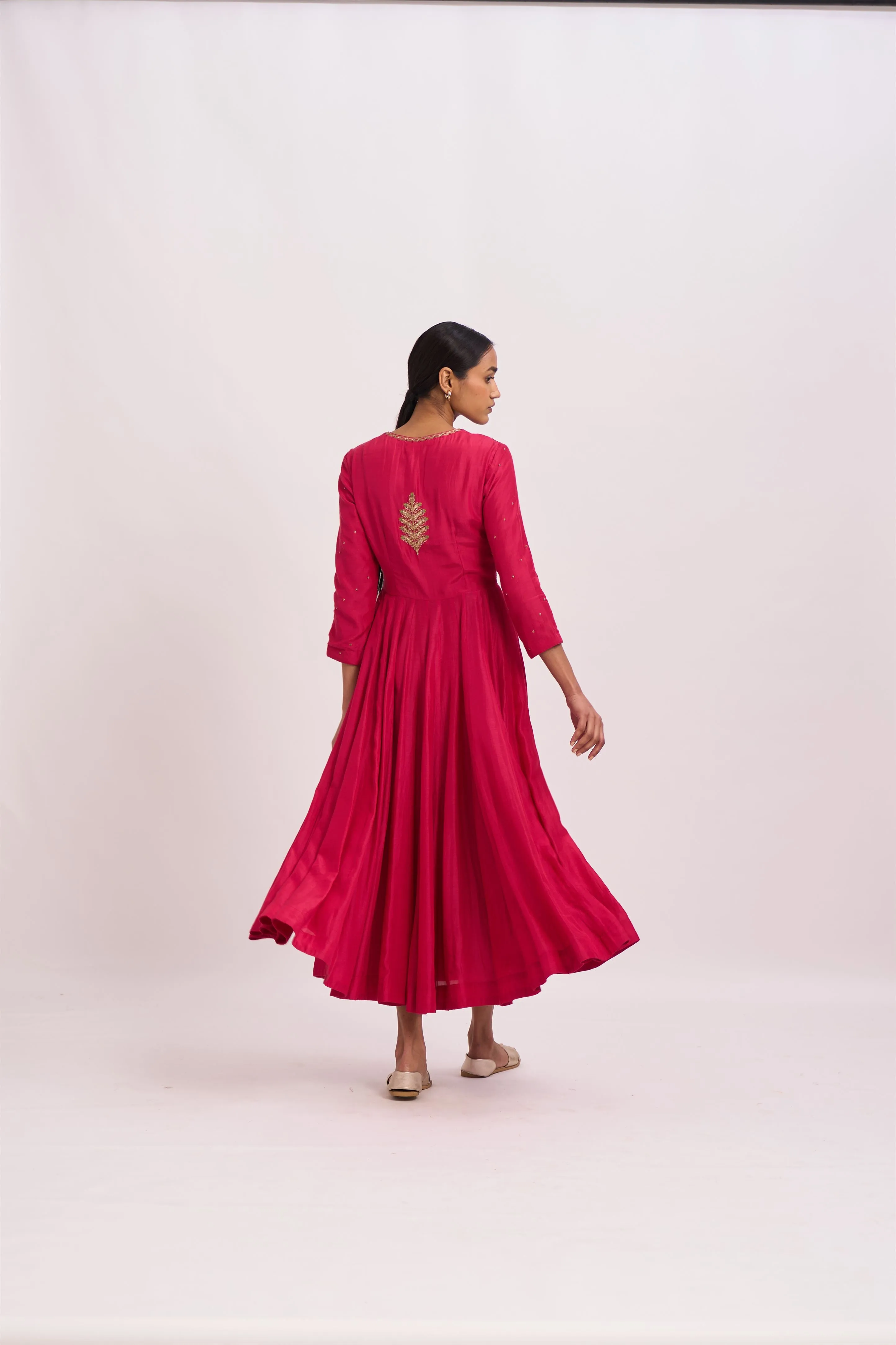 Dot   I   Lavani Arabian Bright Pink Kurta Set Cotton Silk Anarkali and Pants with Chanderi Dupatta Bright Pink SS24-B2-107