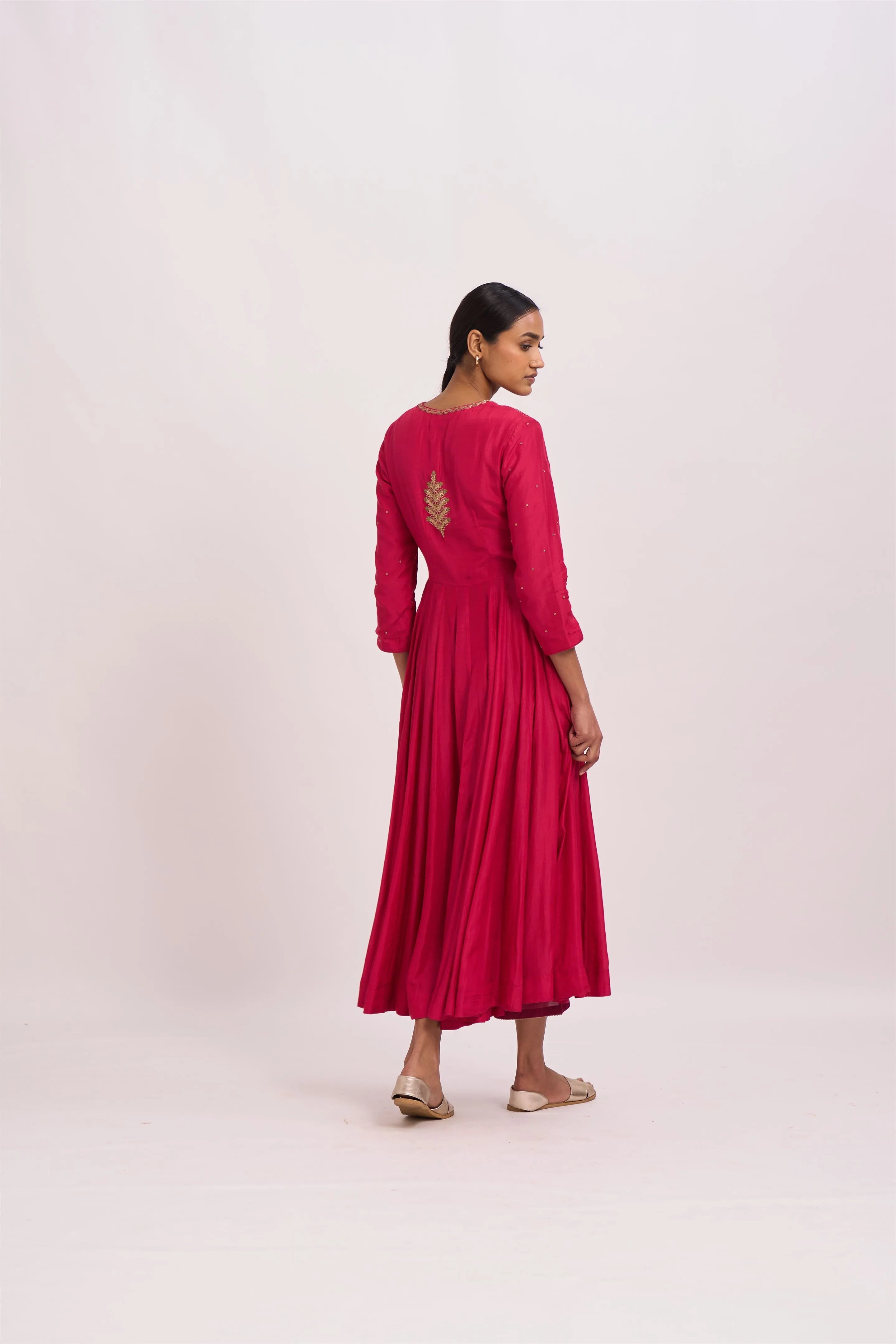 Dot   I   Lavani Arabian Bright Pink Kurta Set Cotton Silk Anarkali and Pants with Chanderi Dupatta Bright Pink SS24-B2-107