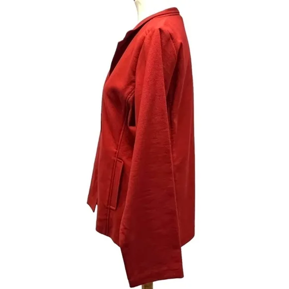 Eileen Fisher Cotton Blend Stand Collar Button Front Textured Blazer Women Large