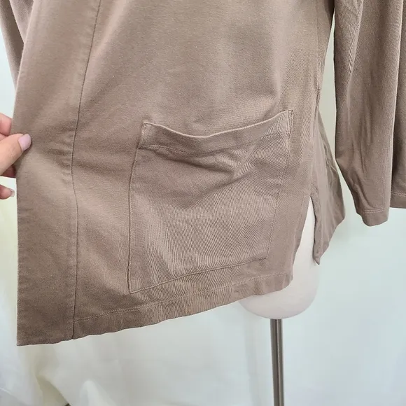 Eileen Fisher Drift Wood Organic Cotton Stretch Jersey High Collar Jacket size M
