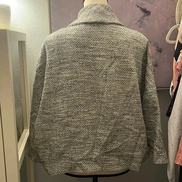 Eileen Fisher Herringbone Tweed A-Line Swing Jacket