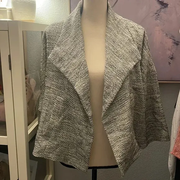Eileen Fisher Herringbone Tweed A-Line Swing Jacket