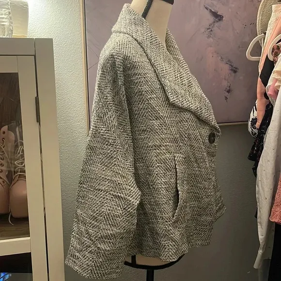 Eileen Fisher Herringbone Tweed A-Line Swing Jacket