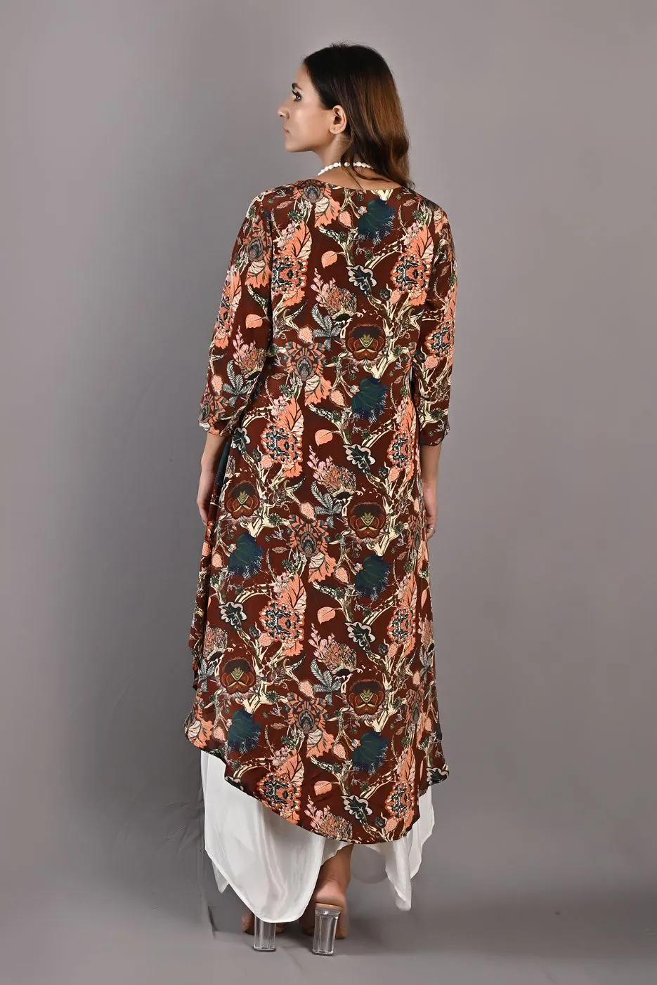Eliza- Printed Cowl Dress with Necklace