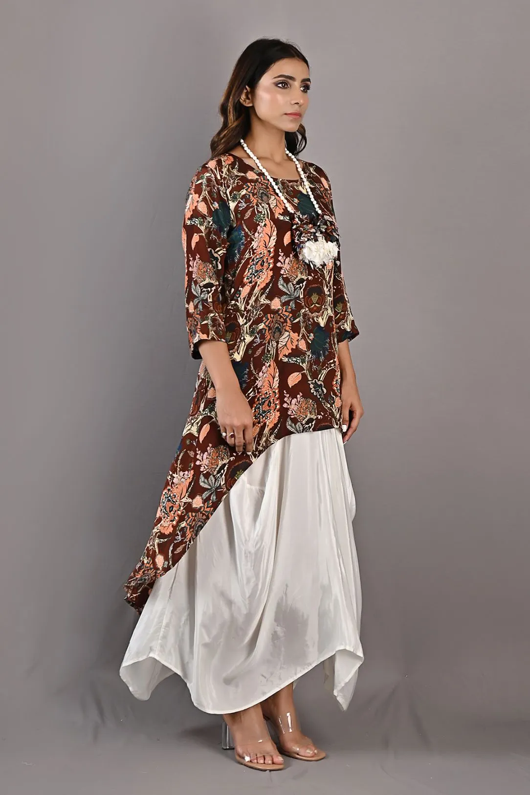 Eliza- Printed Cowl Dress with Necklace