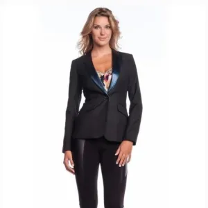 Elizabeth and James Metallic Rex Tux Blazer Leather Collar Blue Womens Size 2