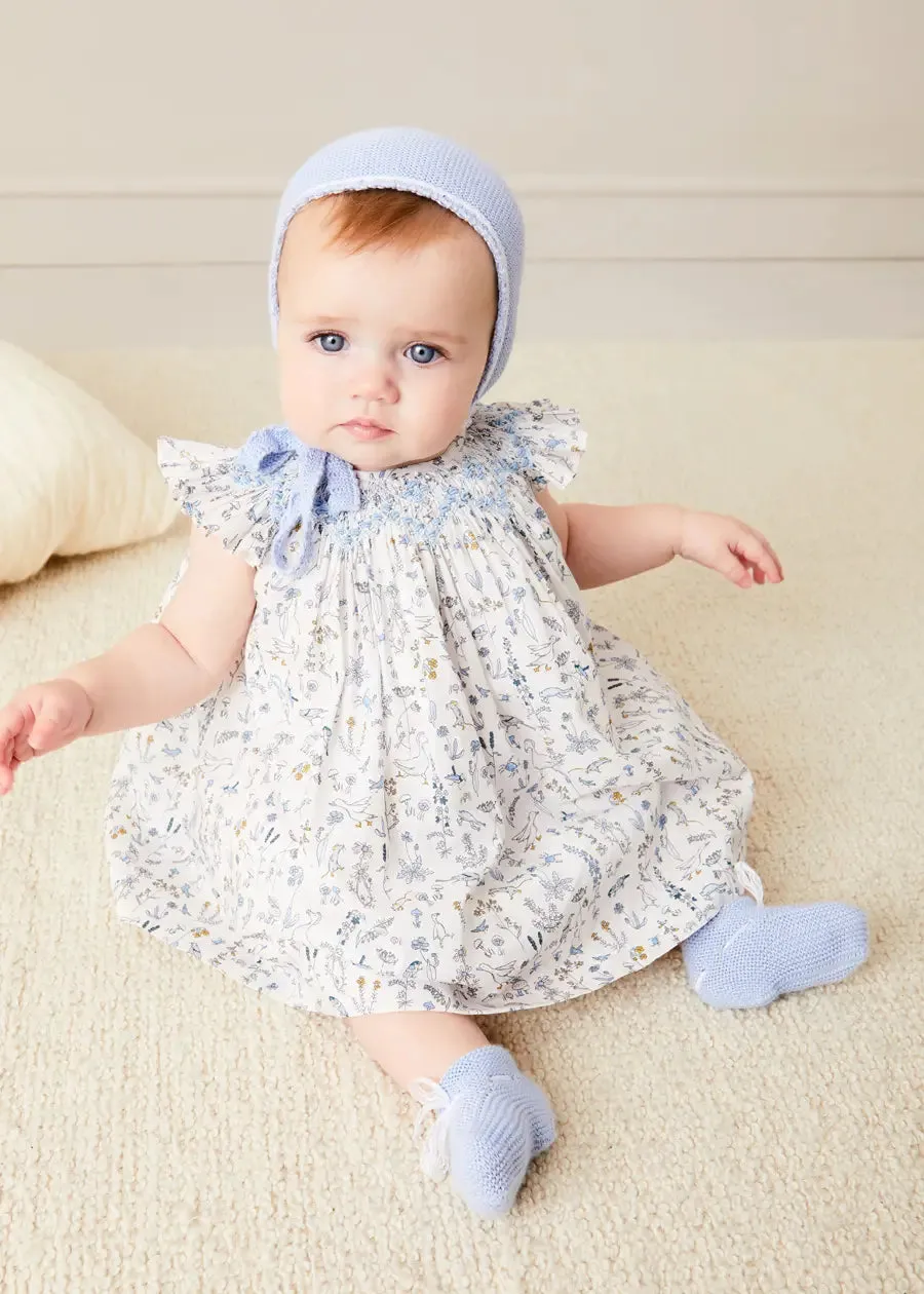 Ellis Sleeveless Dress with Bloomer and Bows in Blue Made with Liberty Fabric