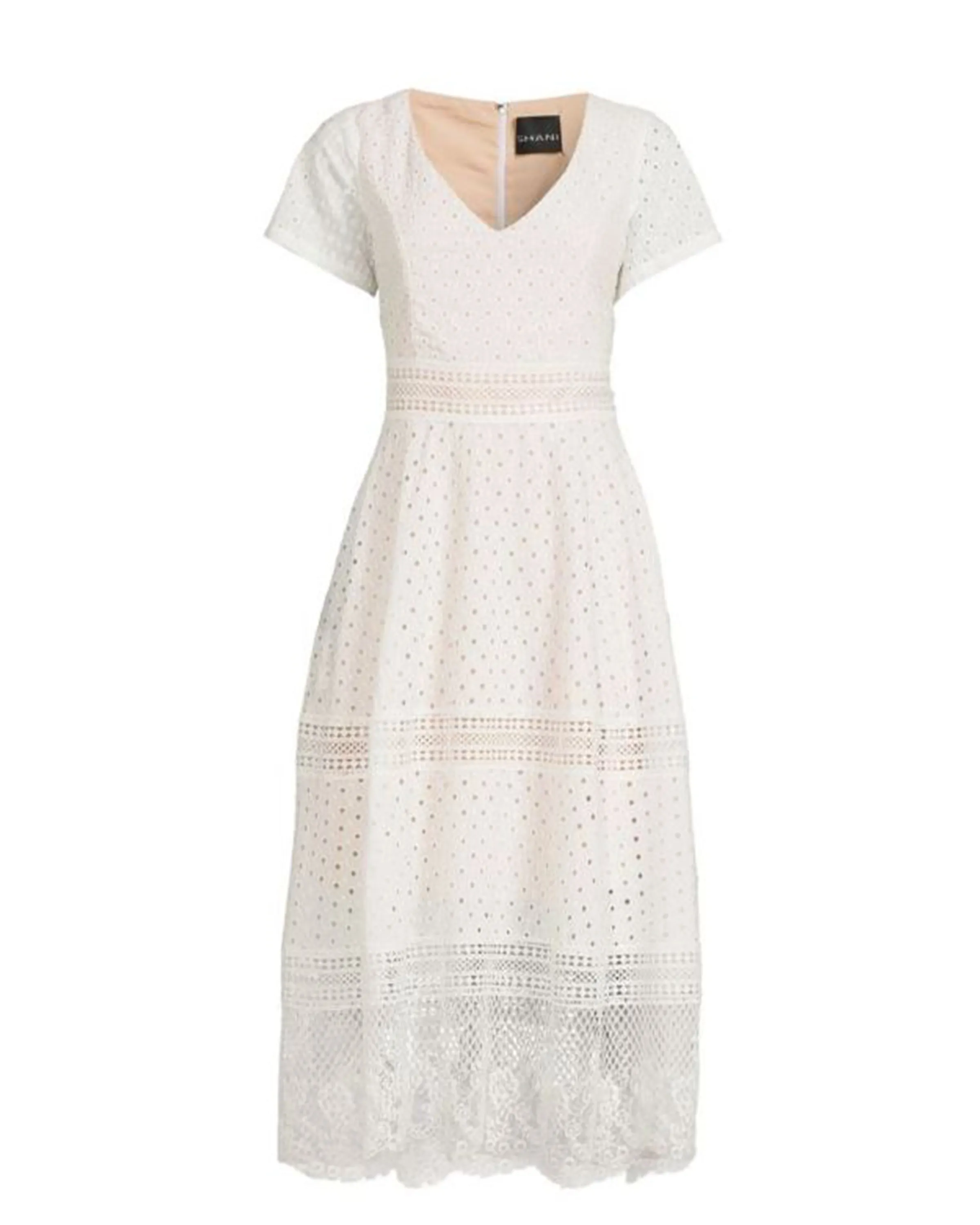 FOCUS by Shani — Eyelet Embroidered Midi Dress in White