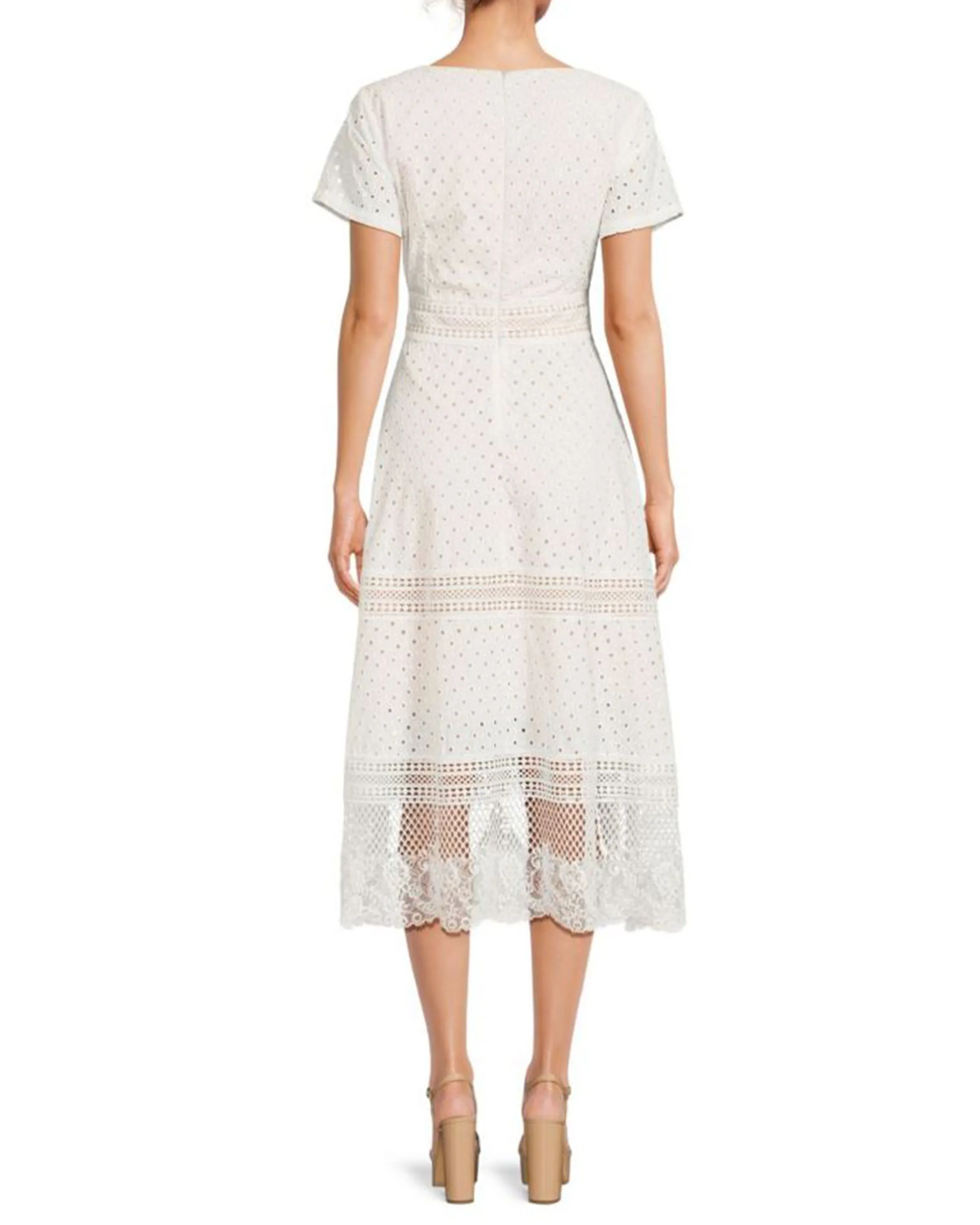 FOCUS by Shani — Eyelet Embroidered Midi Dress in White