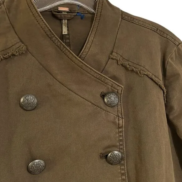 Free People Military Jacket Peplum Cropped Women’s Small Olive Green Distressed