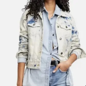 Free People Rumors Denim Jacket Jonas Tie Dye Blue, Women's Size S Acid Wash 90s