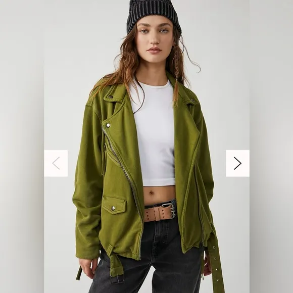 Free People-We the People olive Rebel Knit Oversized Moto Jacket Sz L