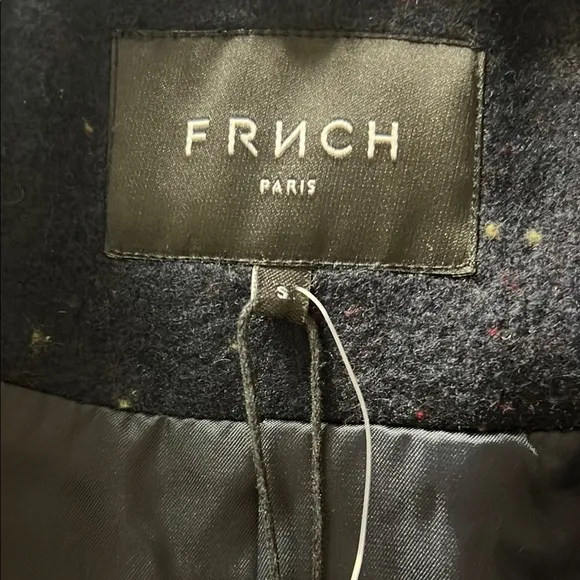 FRNCH Blue Leather Moto Jacket Asymmetrical Zipper