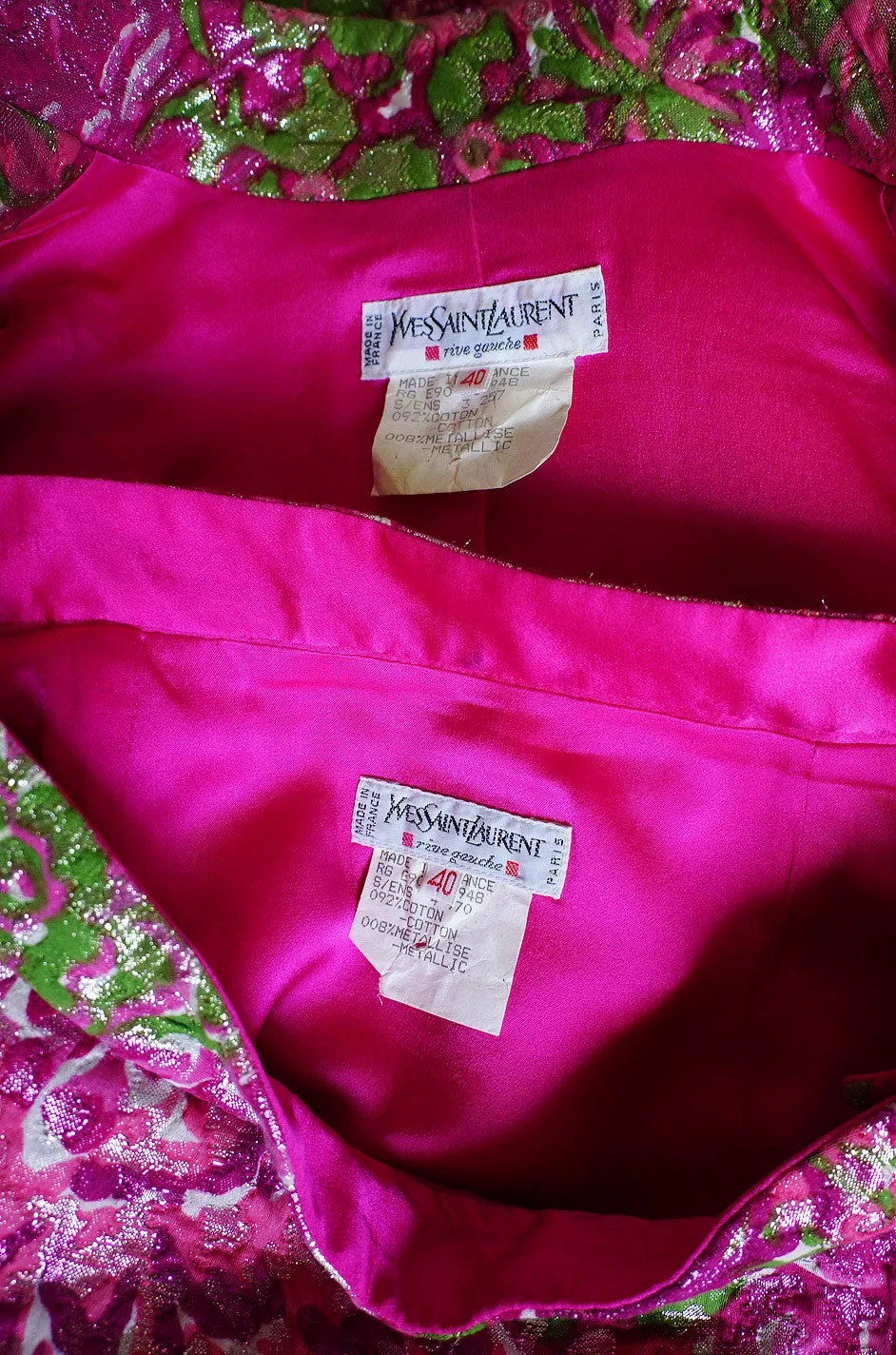 F/W 1989 Yves Saint Laurent Pink Silk Brocade Suit