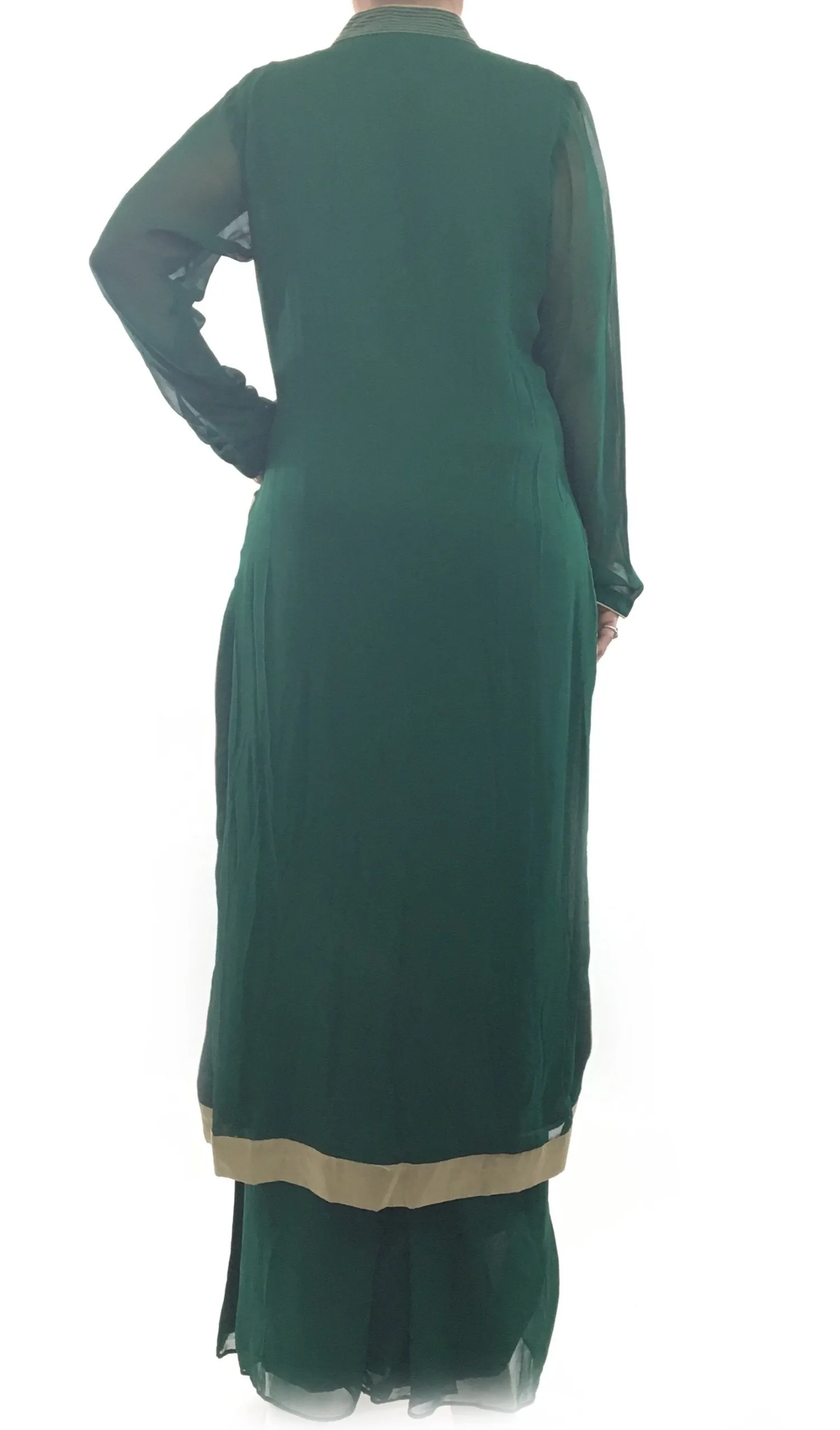 Green Color Suit Mandarin Collar Floral Pattern Work With Palazzo And Dupatta