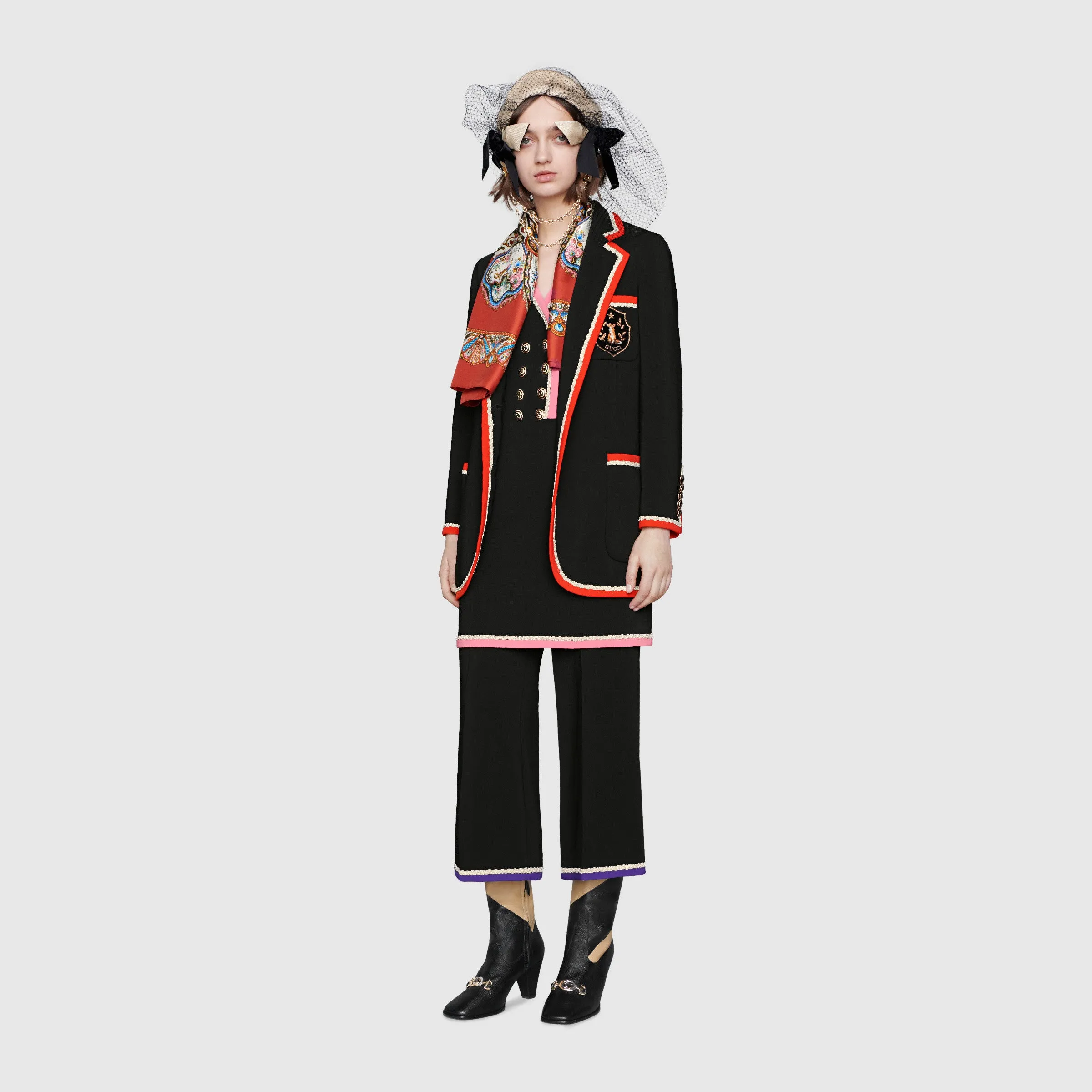 Gucci Viscose Jacket With Fox Crest In Black