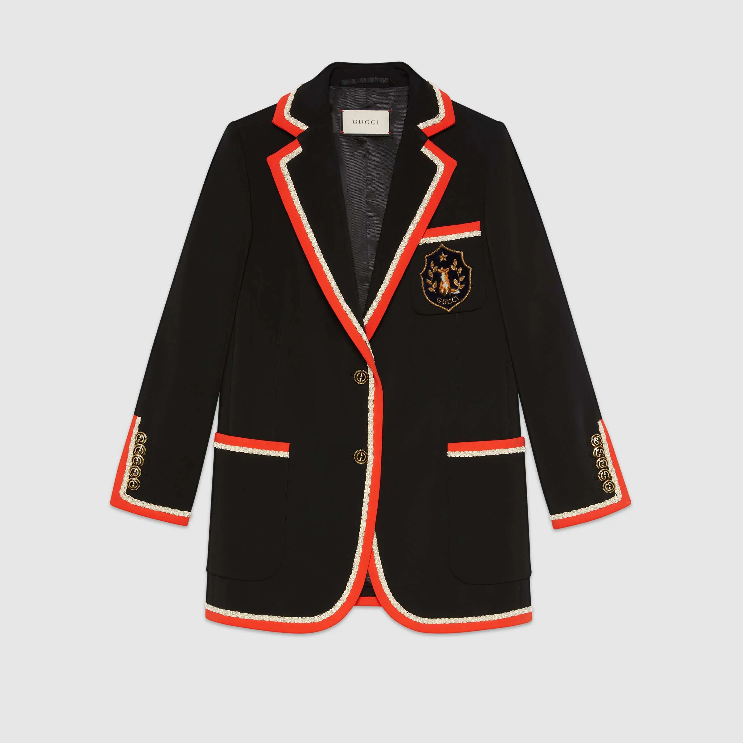 Gucci Viscose Jacket With Fox Crest In Black