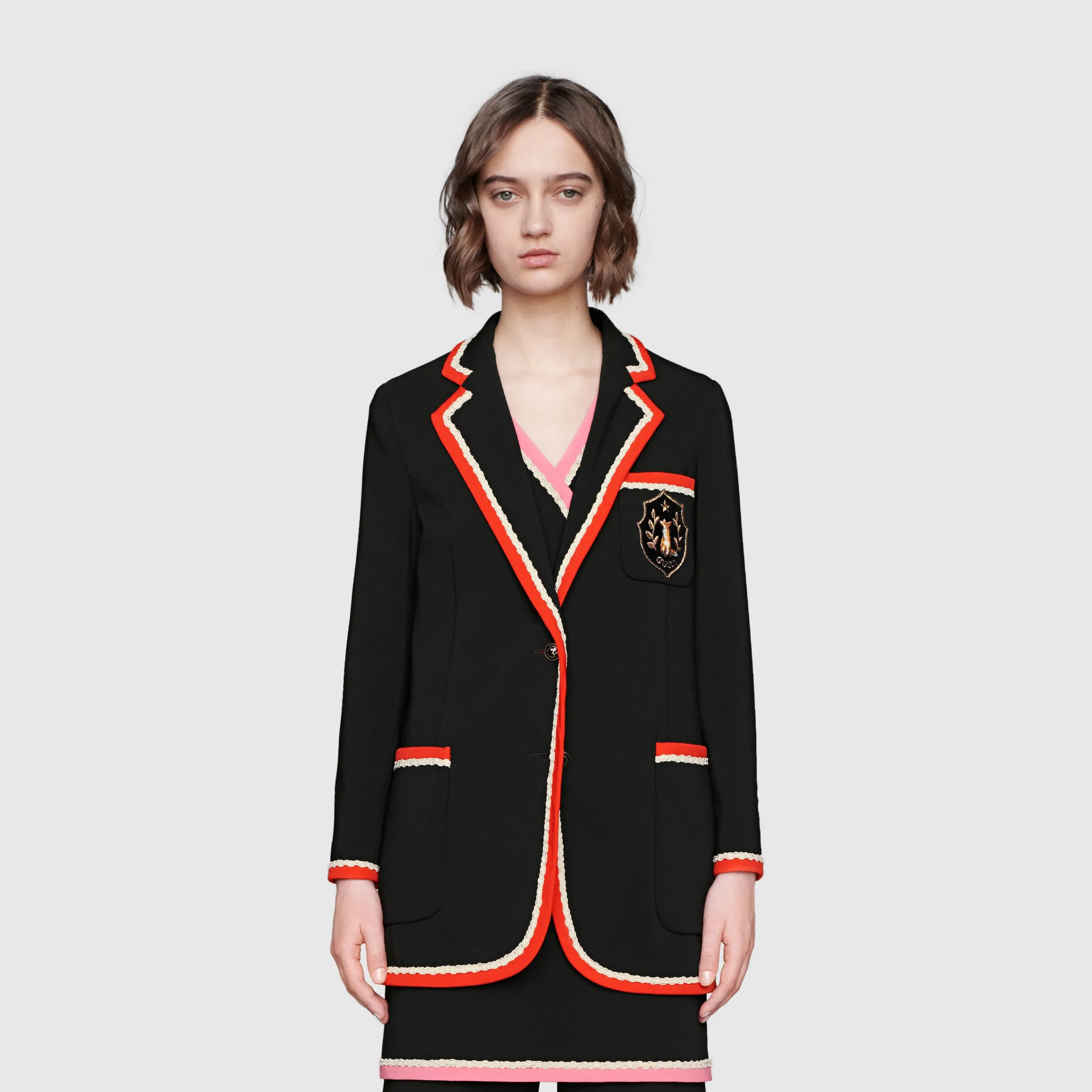 Gucci Viscose Jacket With Fox Crest In Black