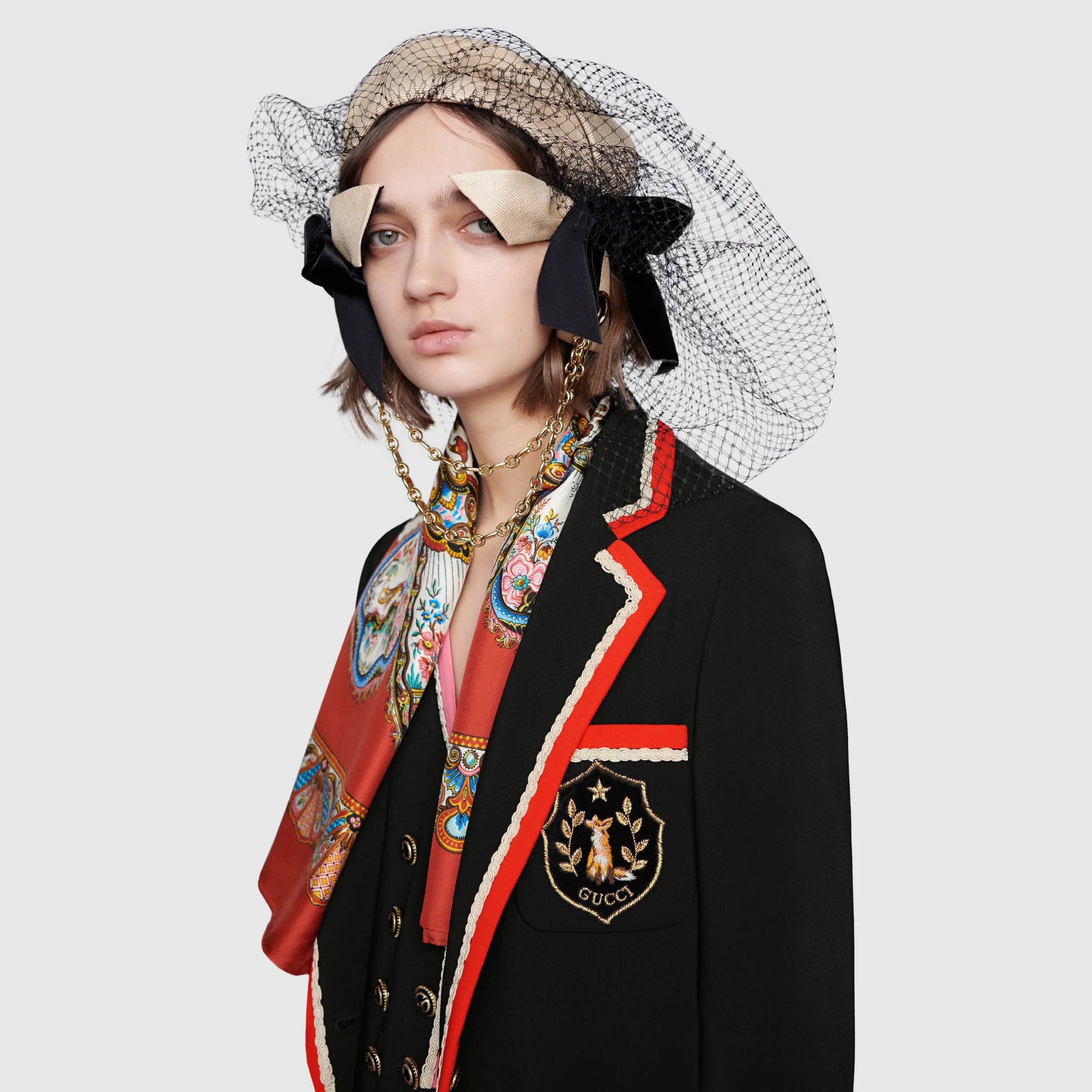 Gucci Viscose Jacket With Fox Crest In Black