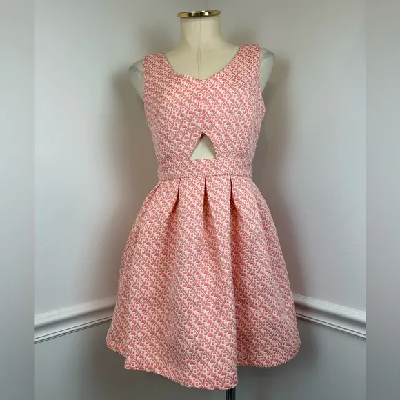 GUESS Pink &amp; White Fit &amp; Flare Cutout Dress NWT ‘Sweet Thang’ | Size Small