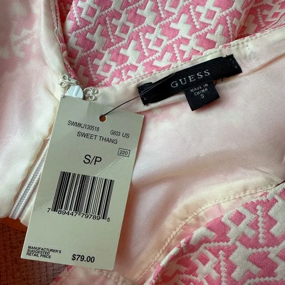 GUESS Pink &amp; White Fit &amp; Flare Cutout Dress NWT ‘Sweet Thang’ | Size Small