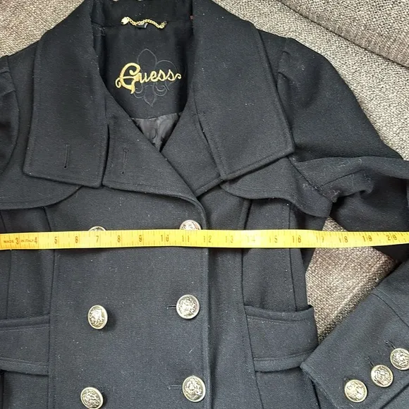Guess Women’s Double Breasted Black Wool Coat Blazer Size Small