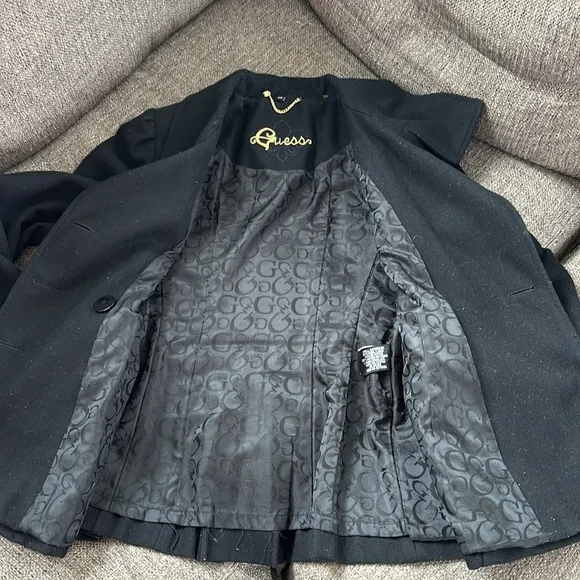 Guess Women’s Double Breasted Black Wool Coat Blazer Size Small