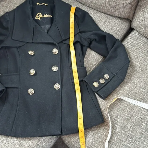 Guess Women’s Double Breasted Black Wool Coat Blazer Size Small