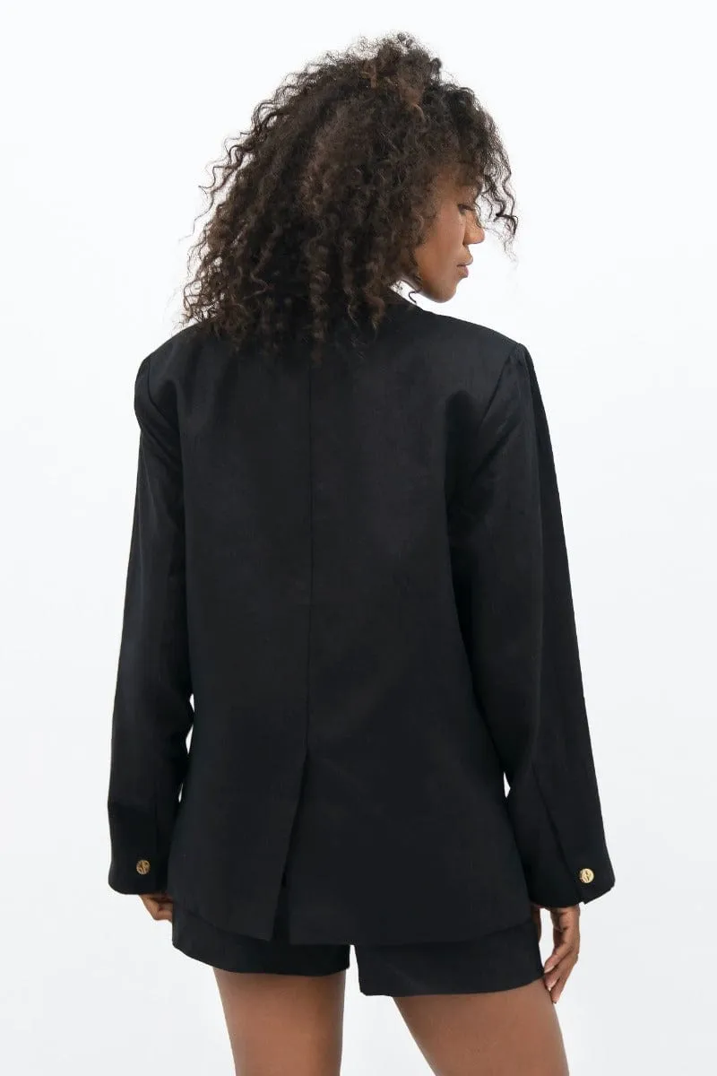 Havana Linen Oversized Blazer | Licorice