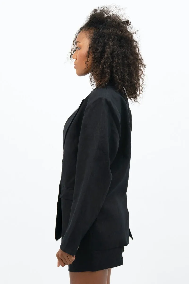 Havana Linen Oversized Blazer | Licorice