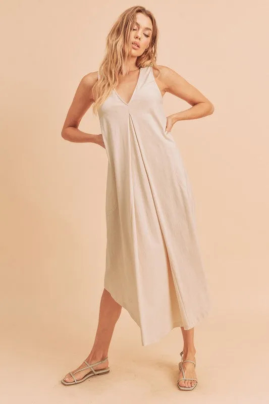 Hazel Blues® |  Aemi   Co Front Pleat Detail V-Neck Sleeveless Midi Dress