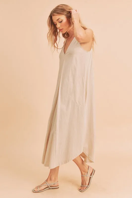 Hazel Blues® |  Aemi   Co Front Pleat Detail V-Neck Sleeveless Midi Dress